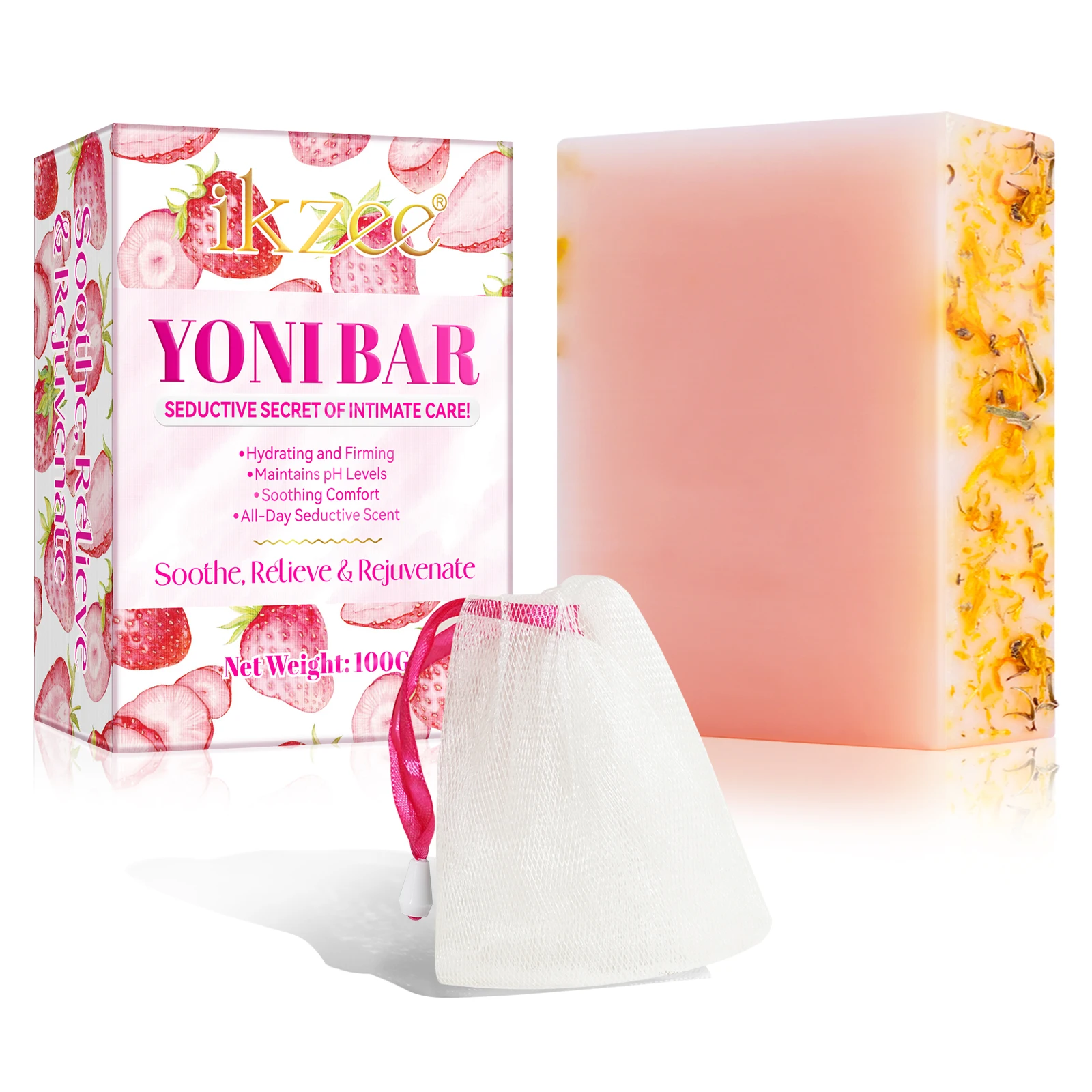 IKZEE soothing comfort 100g private label pink yoni bar soap,wholesale feminine hygiene products strawberry yoni soap for women