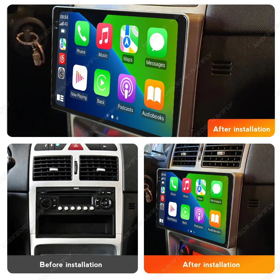 MEKEDE Android car screen gps navigation car-play auto 8core WiFi 4G LTE for Peugeot 307 2001-2008 support add 360 camera