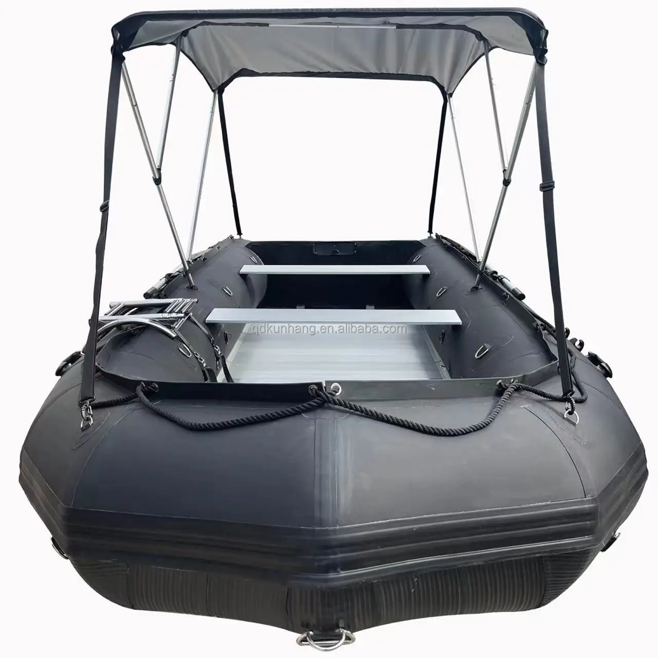 14 ft Aluminium transom folding rowing boat with bimini top aluminium floor PVC inflatable boat for sale