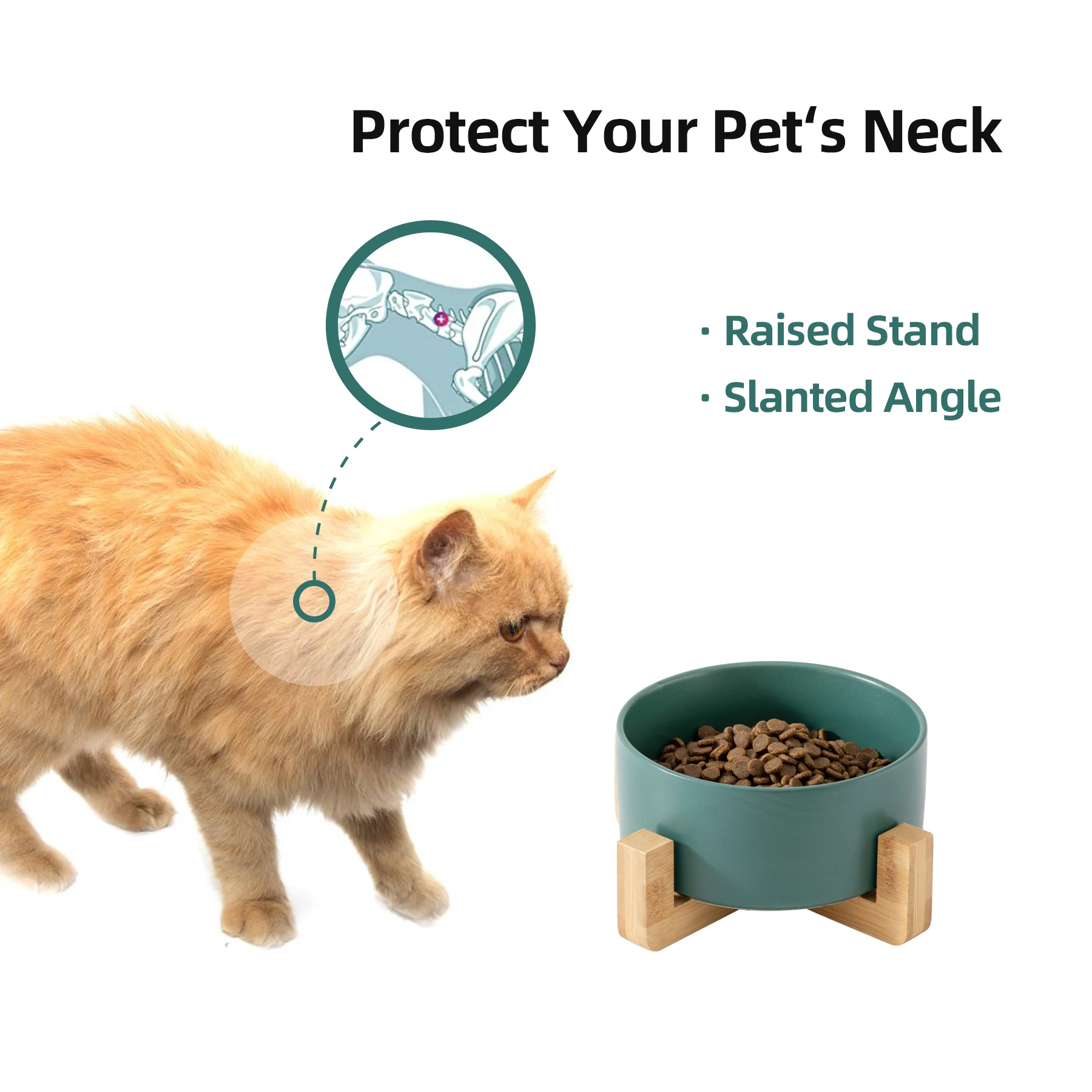 Raised Ceramic Bowl Protect Cervical Cat Dog Pet  Bowls Food Water Feeder Large Dog Pot With Stable Bamboo Stand Amazon supplier