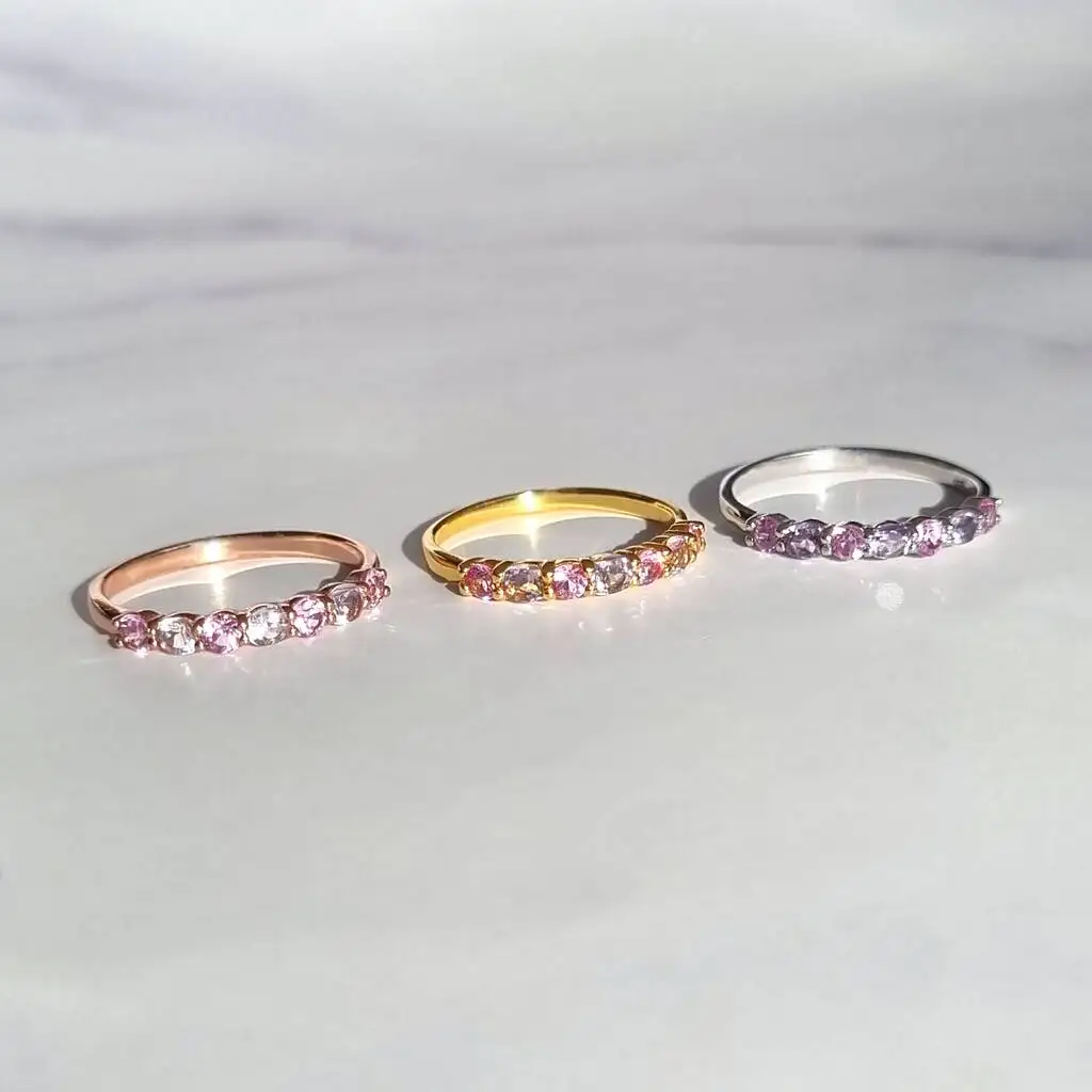 Pink Sapphire And Pink Amethyst Ring 925 Sterling Silver Half Eternity Band Ring
