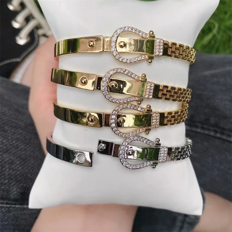 New Design Copper White Zircon Bracelets & Bangles For Women Luxury Gold Plated India Bangles Party Jewelry Gift