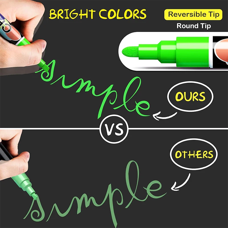 6mm Eco-Friendly Non-Toxic Liquid Chalk Markers - 12 Vibrant Colors, Erasable Pens for Classroom and Outdoor Use