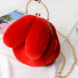 Plush Female Oblique Pu Handbags Women Bags Designer Lovely Portable Plush Bag Autumn Winter New Rabbit Ear Clip Mouth Bag