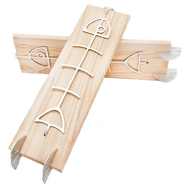 
Stainless steel flame salmon BBQ grill salmon wooden board for outdoor bbq 