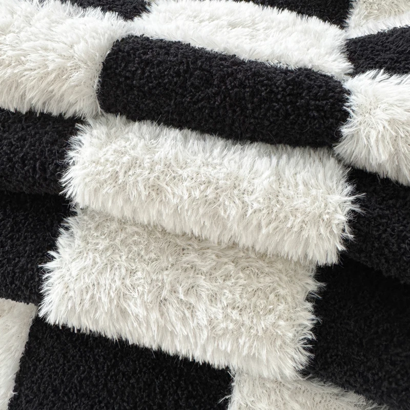 100% Polyester Baby Blanket 50*60in Fluffy Knitted Throw with Solid Striped Pattern Azo-Free Soft Feather Yarn Checkered Design