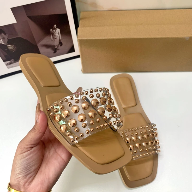 China Shoes Vendor Sandalias Altas Female Shoes Cute Ladies Footwear New Design Gold Diamond Women Flat Sandals
