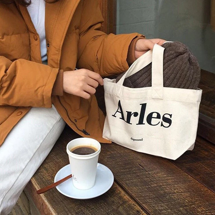 YASEN Custom Female Plain Cotton Canvas Tote Bag Fashion Korea Style Ins Simple Letter Printing Shopping Bag