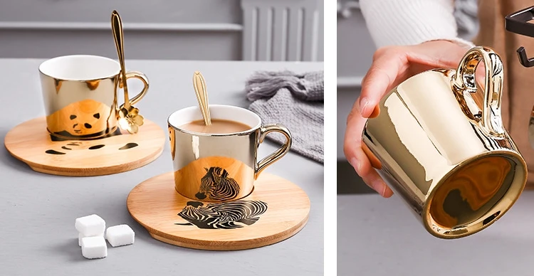 Creative ins animal reflection ceramic coffee cup plated mirror cups saucers set