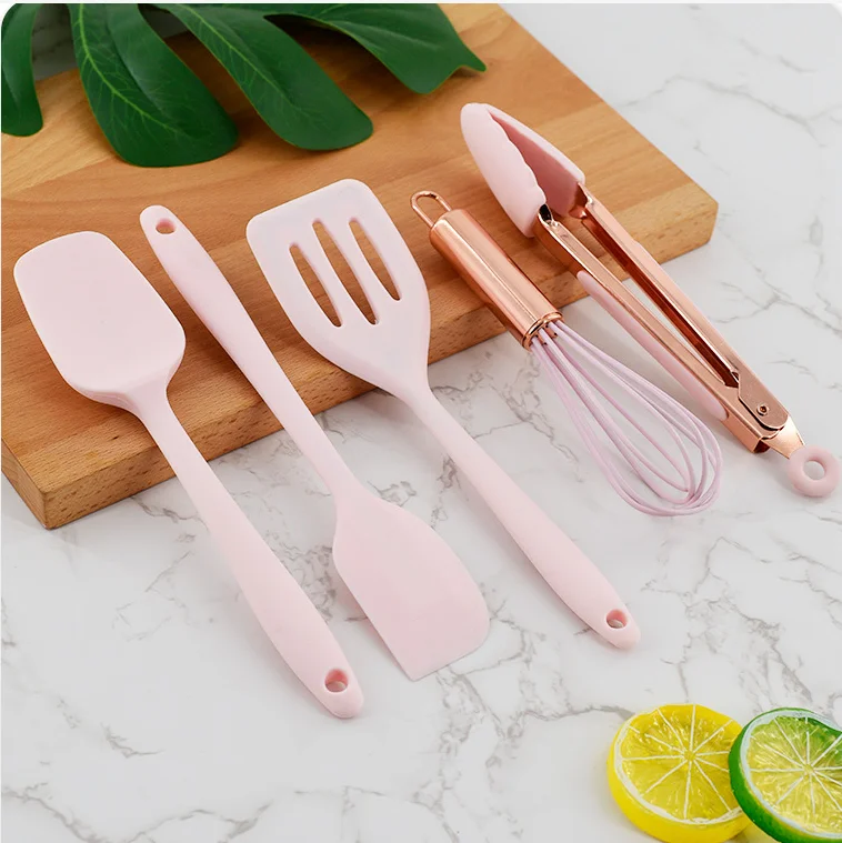Rose Gold And Pink Mini Silicone Kids Kitchen Tool Kitchen Utensil Small Five-Piece Set  for Baking/cooking