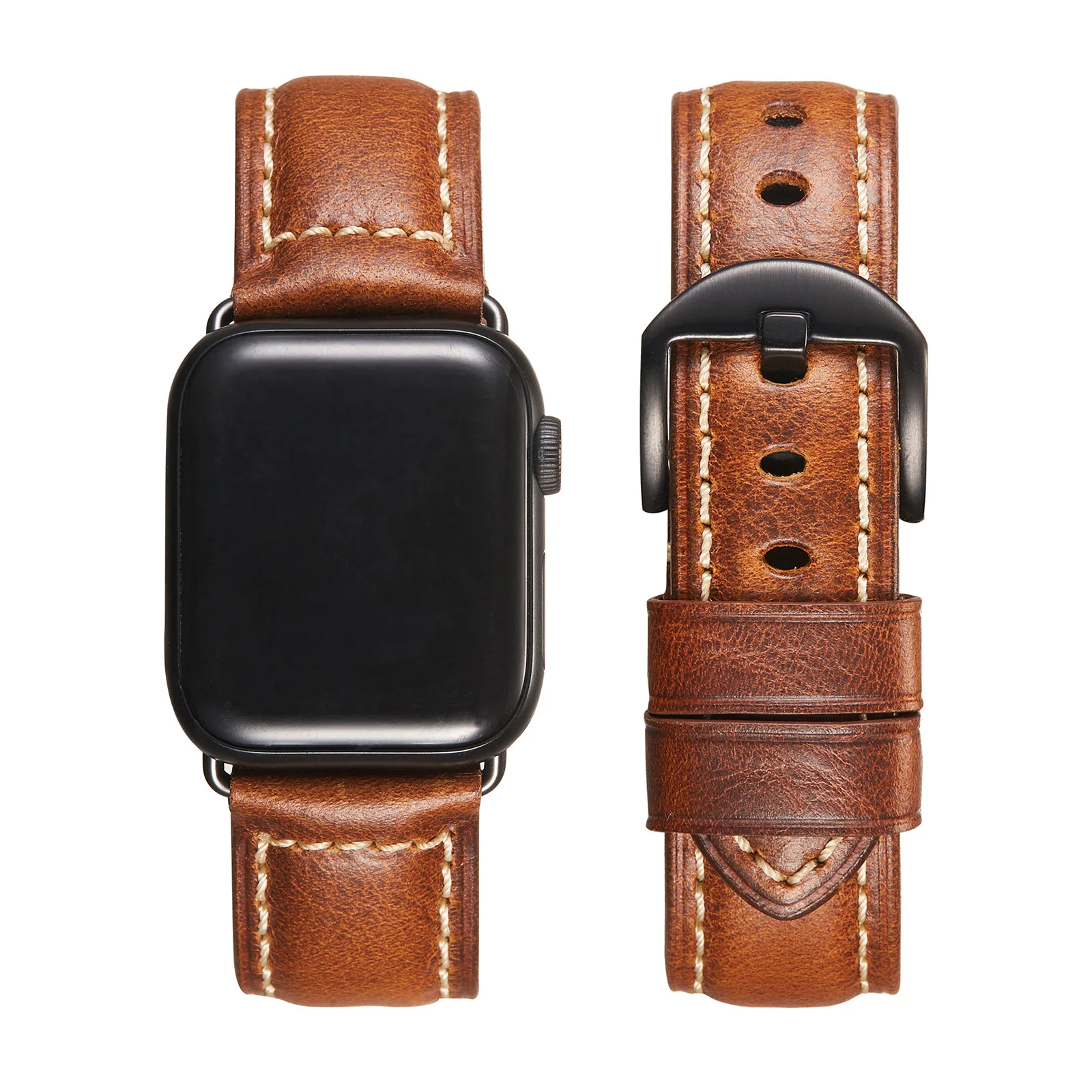 Suitable For apple Watch Leather Band Strapapple Watchitaly Imported Oil Wax Leather Retro Smart Watch Strap original