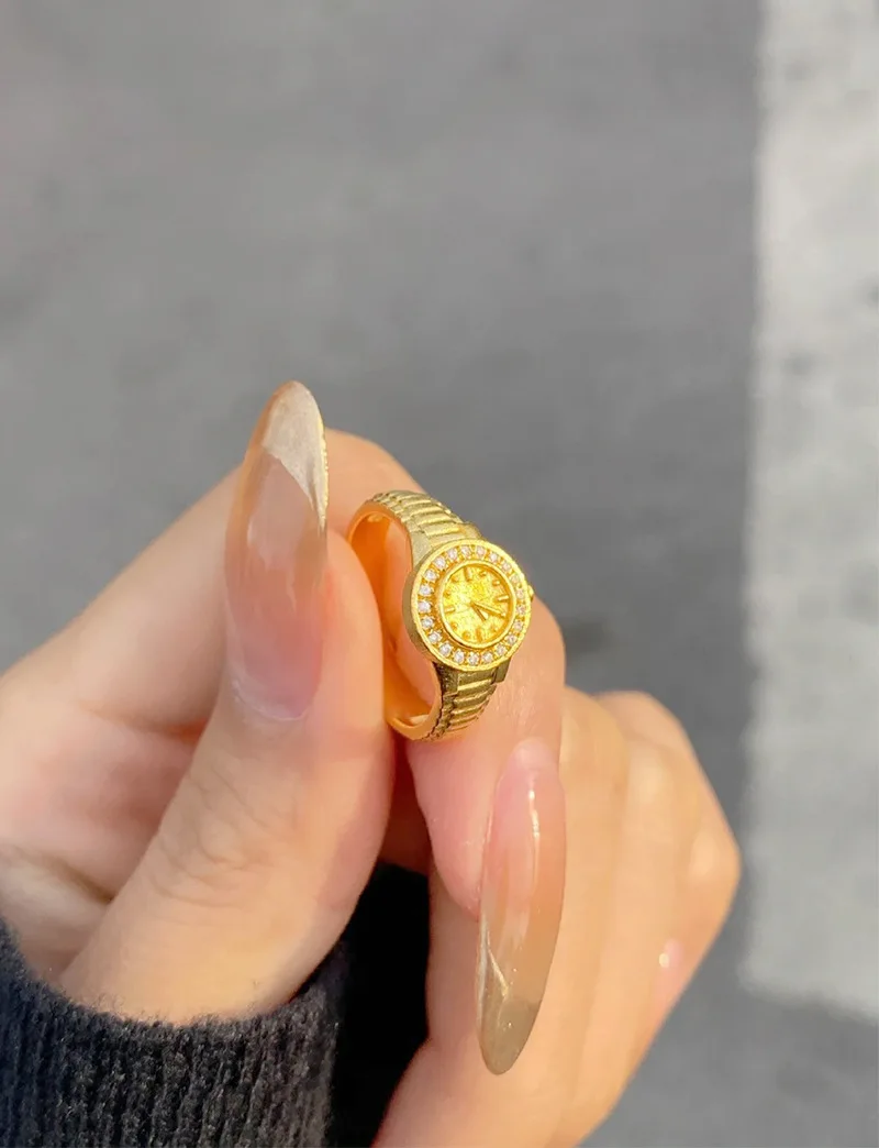 S925 Fashion Jewelry 2023 Wholesale Women Accessories Clock Watch Trendy Gold Watch Adjustable Ring Valentine's Day Women Ring