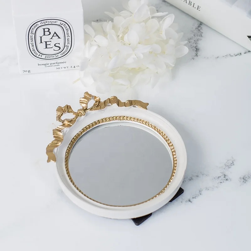 gold white small jewelry storage tray round mirror serving tray set for wedding home decoration living room resin