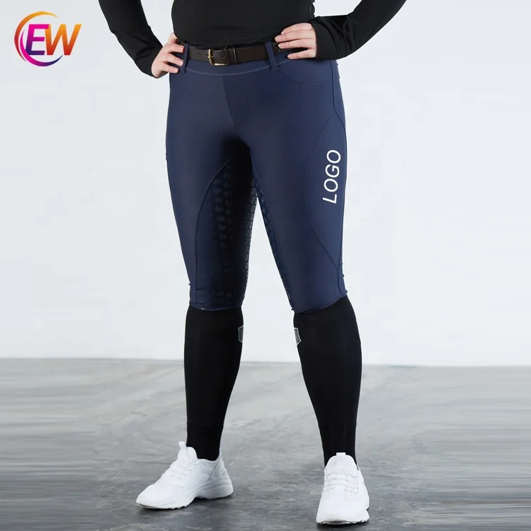 2022 EW Equestrian Hot Sale Modern Design  Belt Loops Phone Pocket Blue Color Performance Pants Breeches