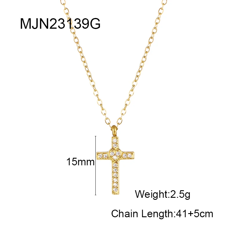 18K Stainless Steel Fine Jewelry Cubic Zircon Mosaic Design Cross Pendant Jewelry Christian Faith Necklace
