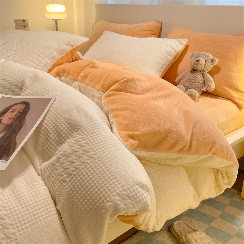 Купить 4 шт. однотонное Одеяло Теплый утолщенный молоко бархатный пододеяльник зимний комплект постельного белья