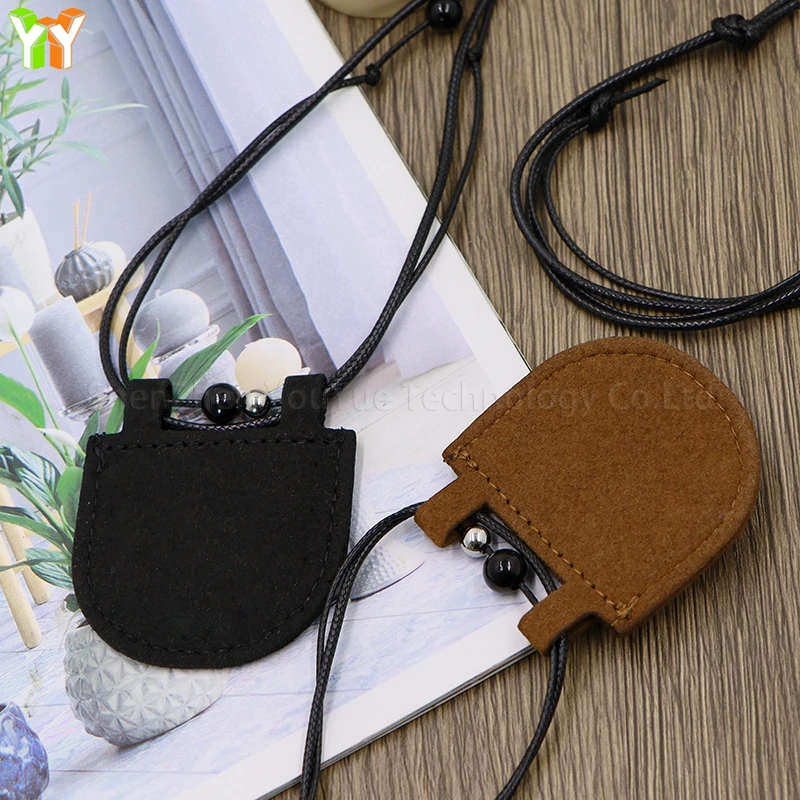 Leather Necklace Mini Crescent Shape Earphone Bag with Hanging Lanyard Necklace with Mini Storage Pouch