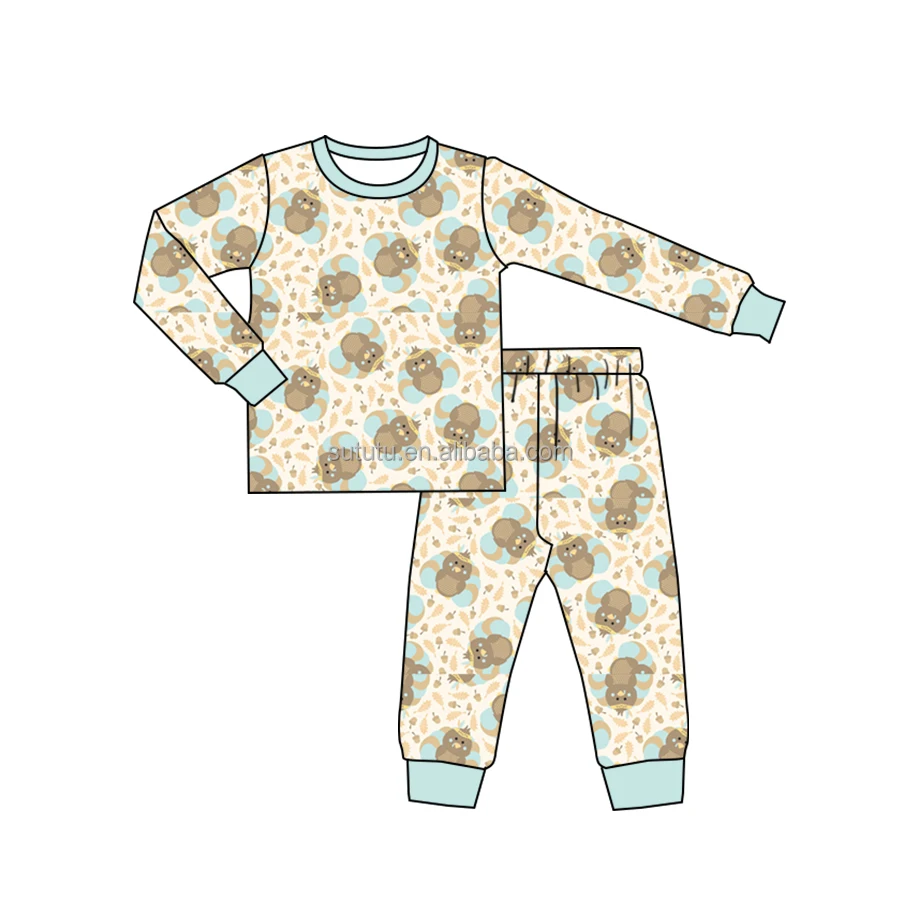 High quality custom style long sleeve Thanksgiving turkey pajamas series cheap china wholesale kids clothing