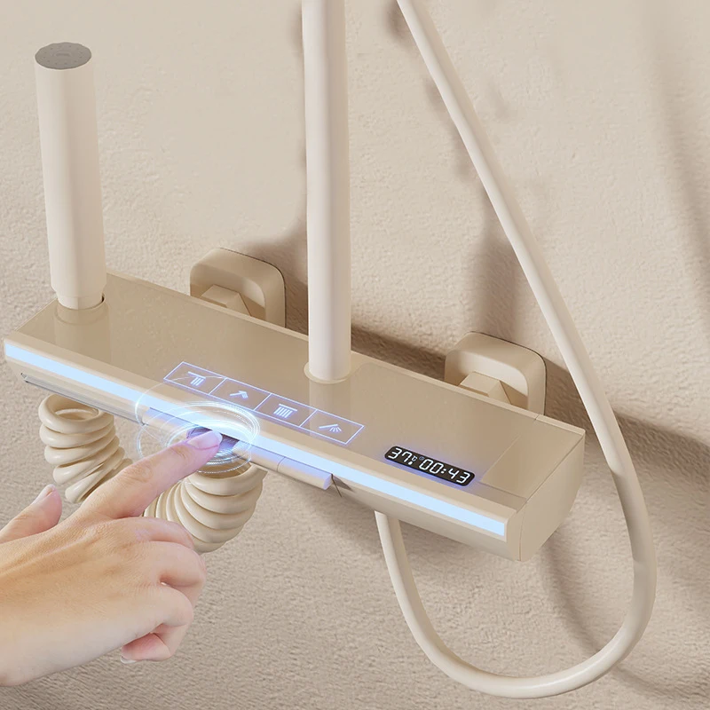 New Milky white Piano Key Copper Exposed Shower Mixer Led Temperature Digital Display Shower Set Bathroom