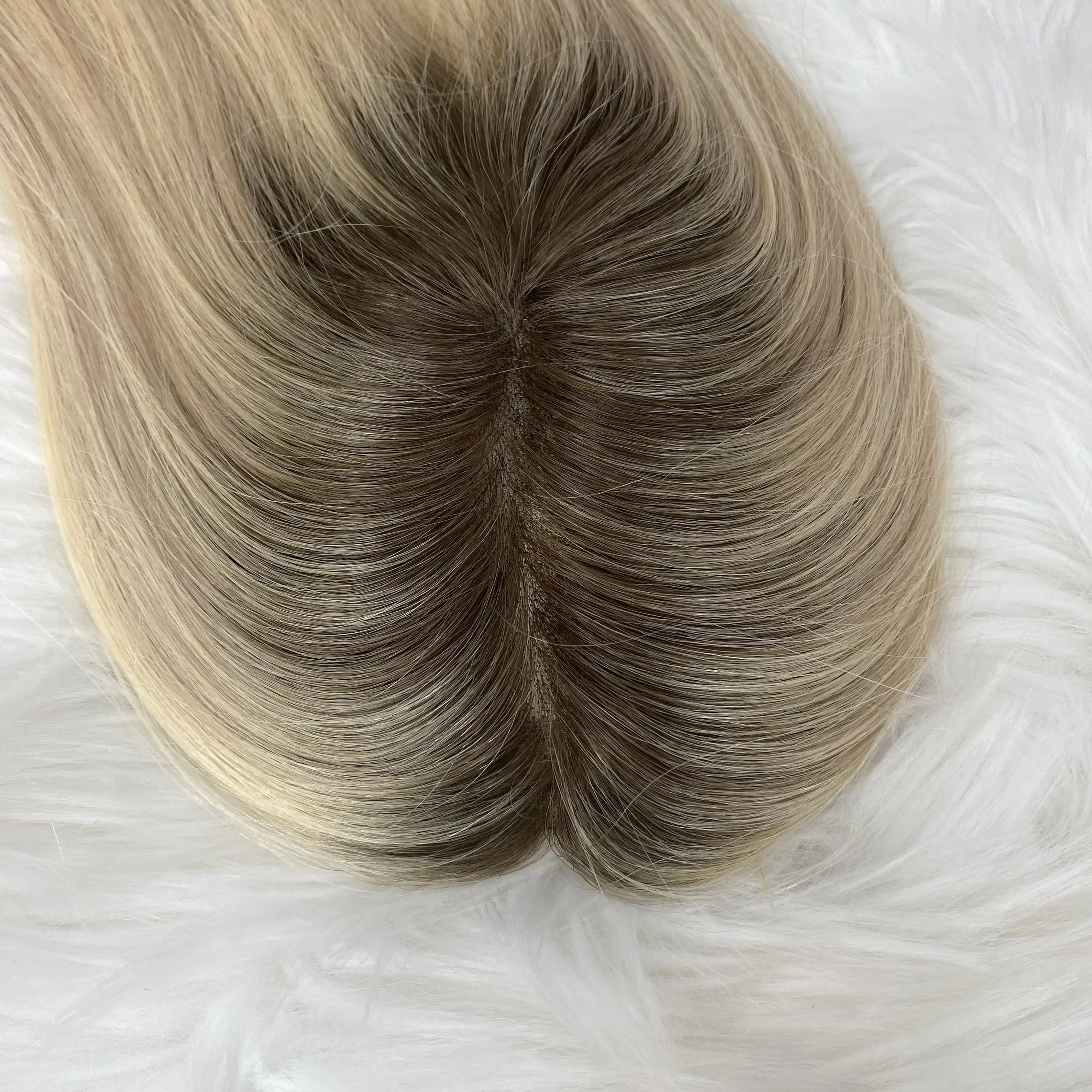 Hot Selling Products 2024 Russian hair Mono Topper in Stock 100% Hand Made HD lace Human Hair Topper Straight