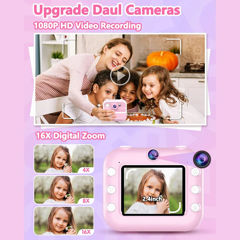 Children Instant Print Camera For Kids HD Mini Camera With Thermal Photo Paper Digital Instant Print Camera 32GB