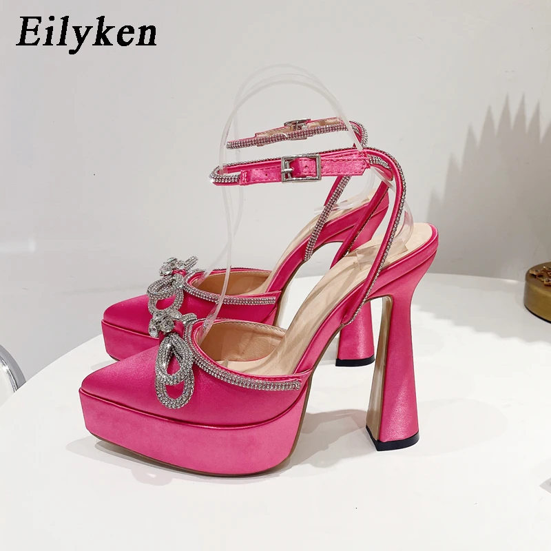 Eilyken New Brand Platform Women Pumps Party Wedding Buckle Strap Shoes Chunky High Heels ROME Sandals Summer Style Rhinestone