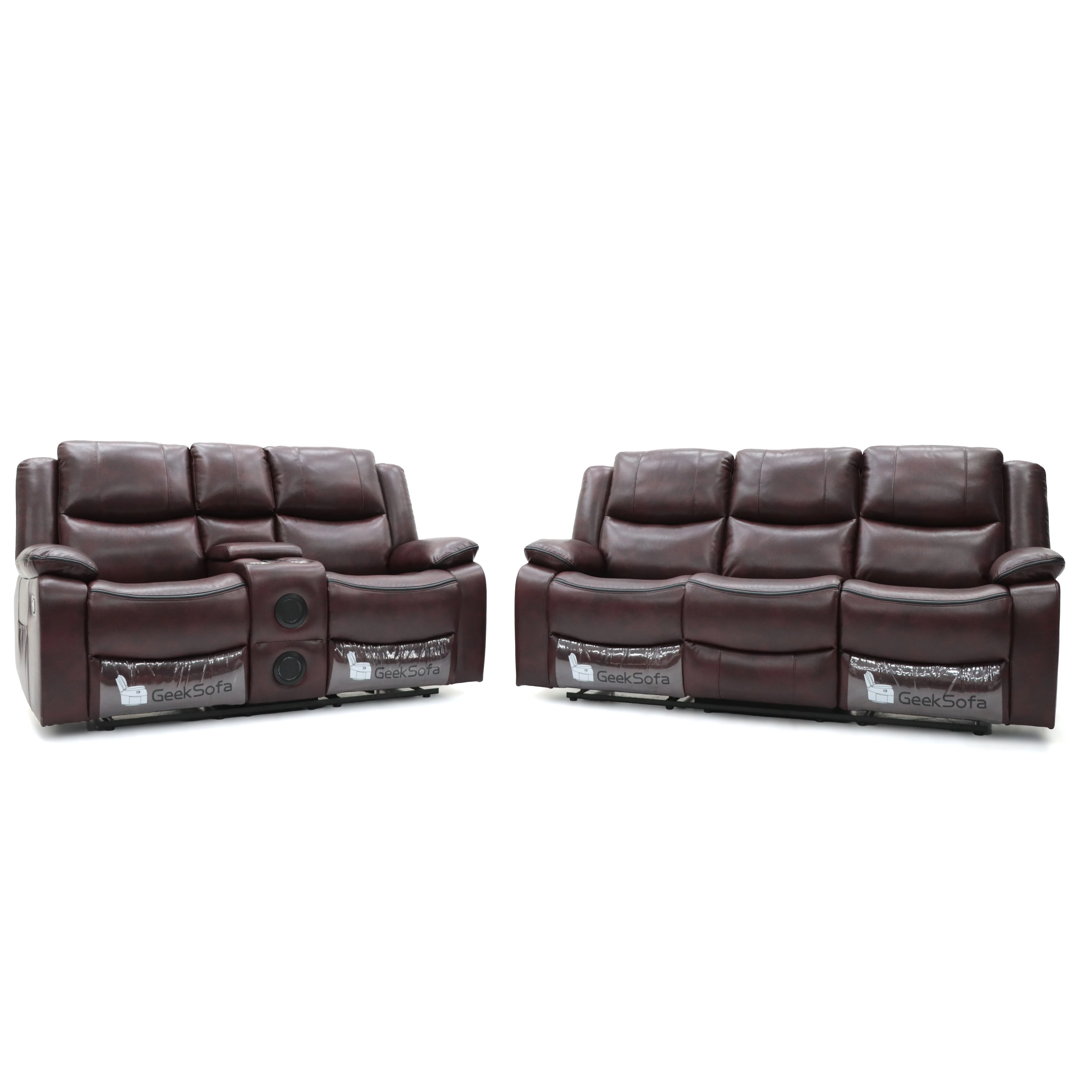 Geeksofa Wholesale Prices Reclining Sofa Set 3+2 Manual Sofa Seating With Blue Tooth Speaker And Touch Lights Console Cup Holder