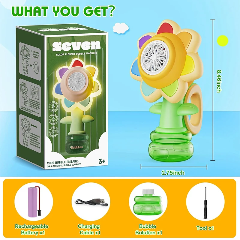Kids outdoor toy swing dance bubble maker machine blower blaster toys W/LED Lights flower bubble guns for kids
