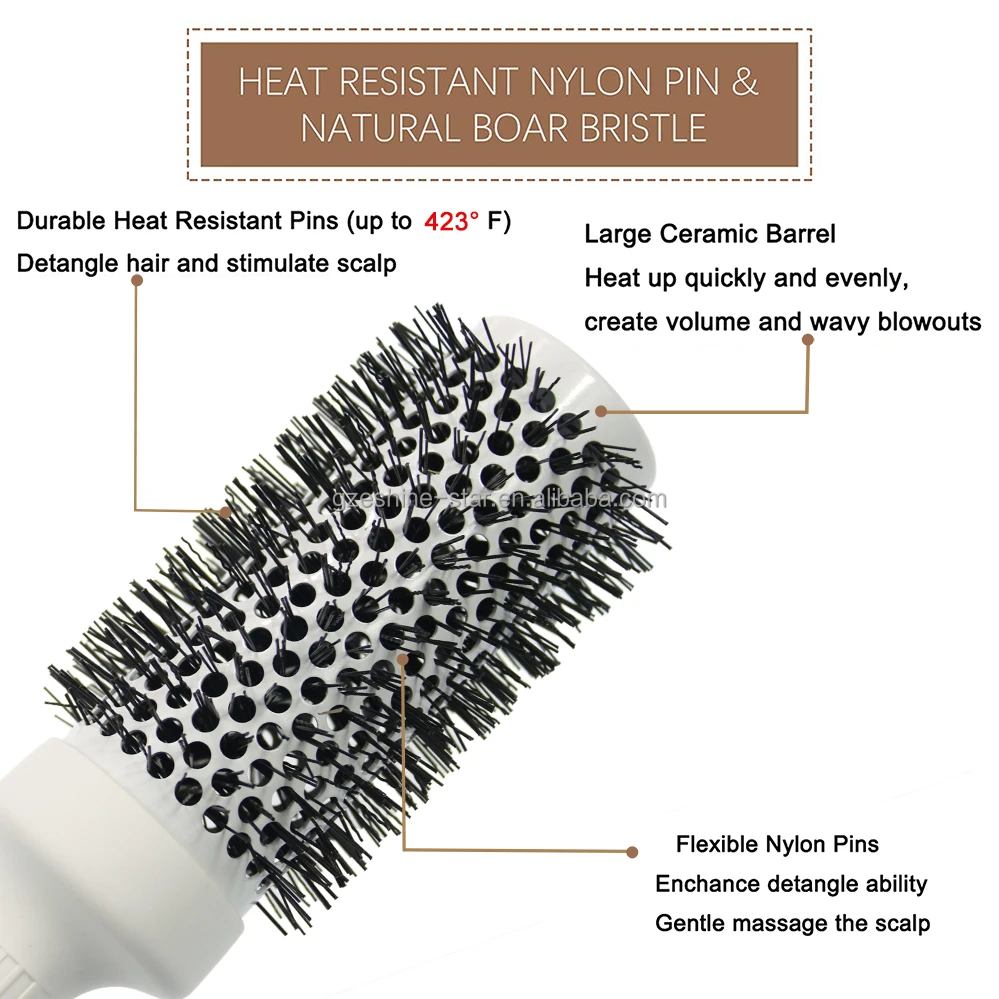 Professional Salon Ceramic Thermal Barrel Brush White Round Styling Hair Brush for Precise Styling
