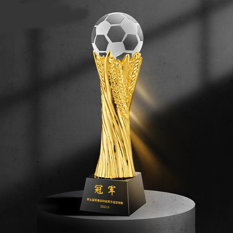 wholesale cheap soccer ball trophy football cup with black crystal base for football Sports Events