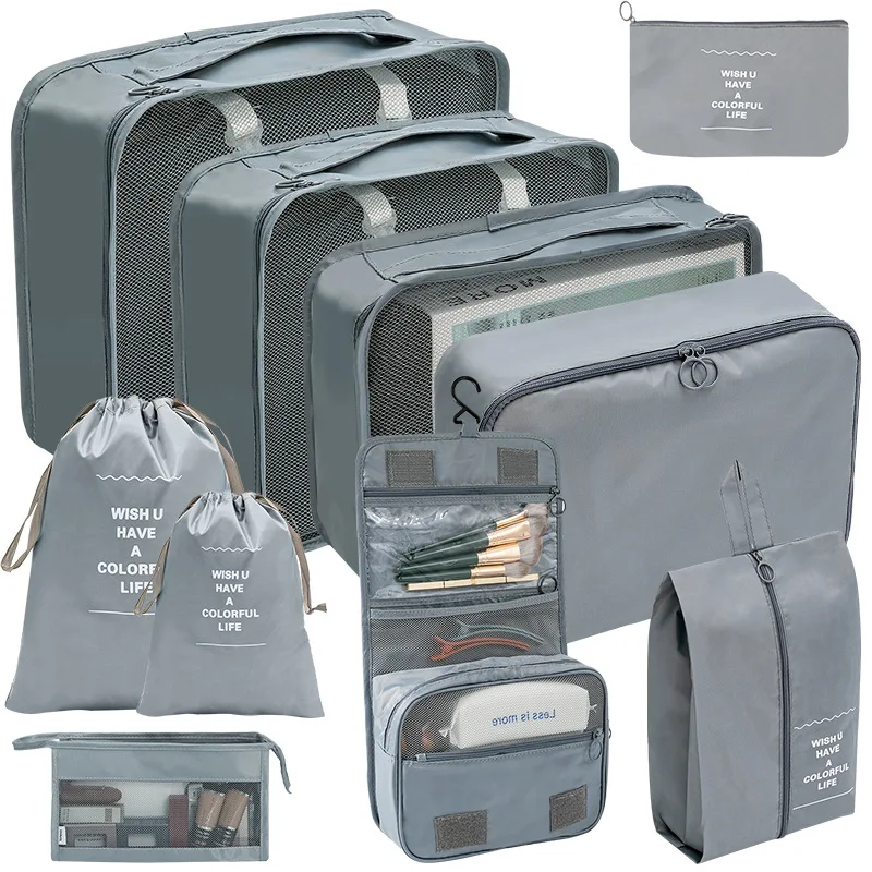Travel Essential Bag Clothes Shoes Toiletries Bag 10 Pieces Set Packing Cubes for Suitcases