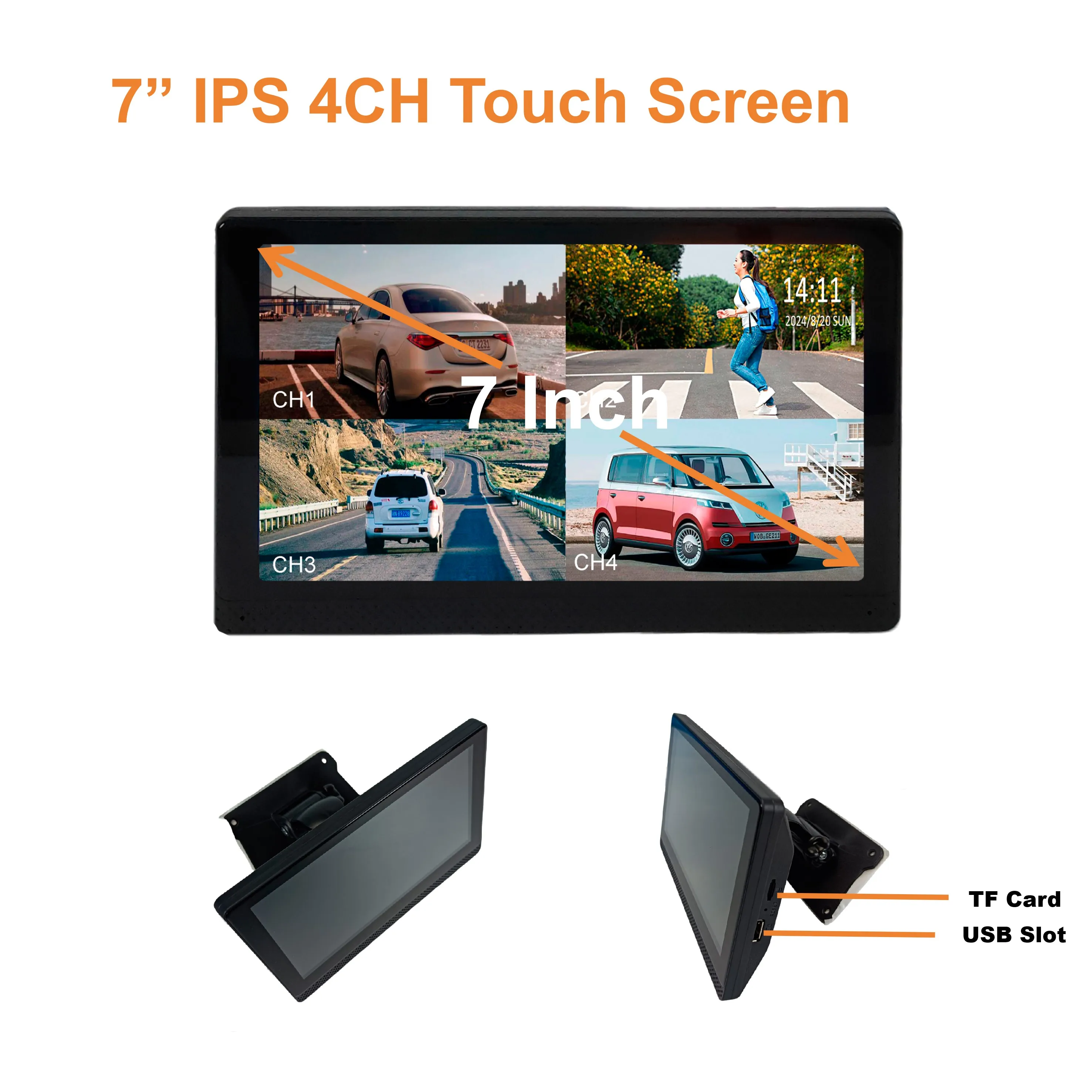 4 channels Bus touch screen monitor IPS truck  DVR Monitor Mirror-link Car Backup  rear view camera
