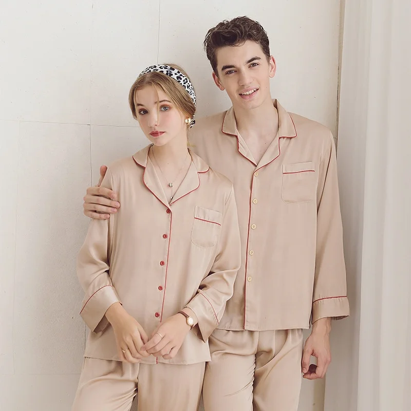 2022 new arrivals ice silk family sleepwear luxury couple Pajamas sets silk satin solid sleepwear for women and men