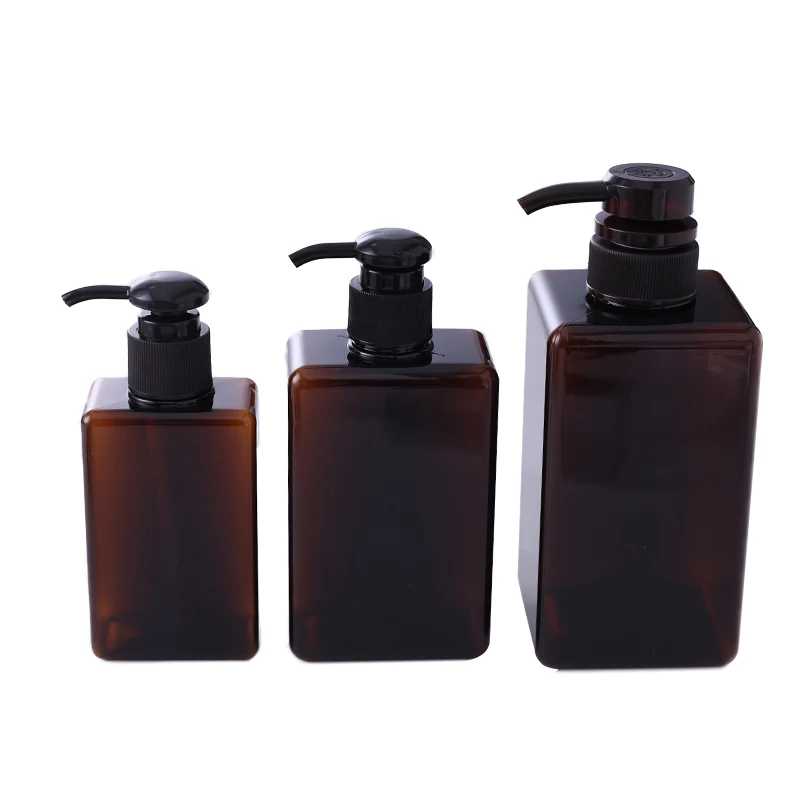 Custom Flat Square Shampoo Shower Gel Bottle Empty 200ml 300ml Luxury Black Lotion Bottle