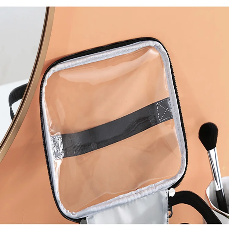 pink clear PVC double layer makeup pouch custom logo transparent wash travel women cosmetic bag