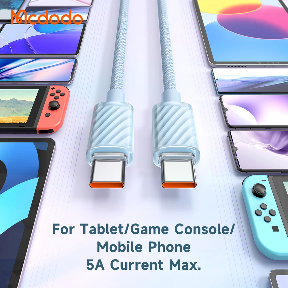Mcdodo Transparent Colorful Laptop Cable PD 100W E-Mark Nylon Braid 1.2m 2m Type C to Type C Cable for Macbook Laptop Samsung