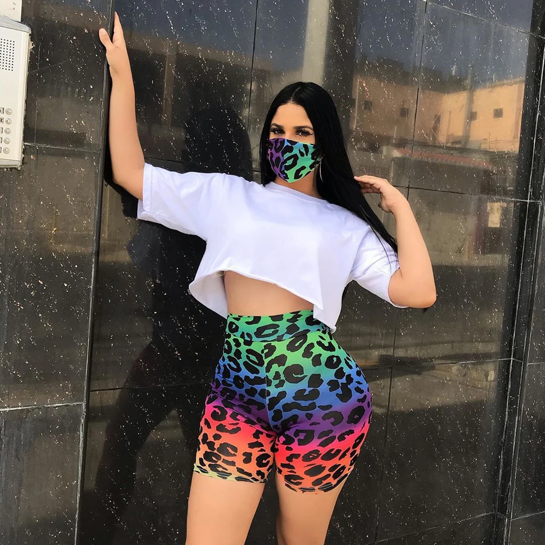 PZF-S3796 wholesale womens boutique clothing short sleeve t-shirts  biker shorts women with face cover