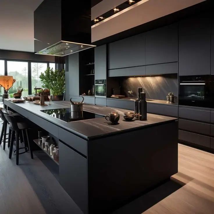 CBMmart Modern design Matte Grey Custom Kitchen Cabinet Melamine Board Kitchen Cabinet Design Kitchen Furniture