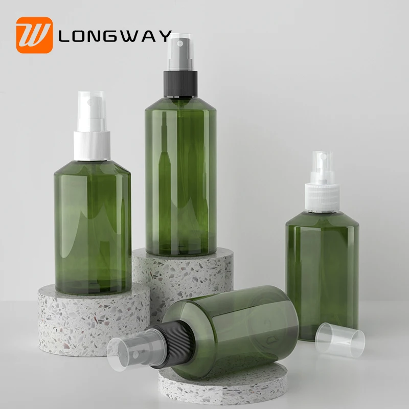 Spray Dispenser Bottle Hot Sales Empty Pet Plastic 100 Ml Flat Shoulder Oblique Shoulder Green Cosmetic Skin Care Packaging
