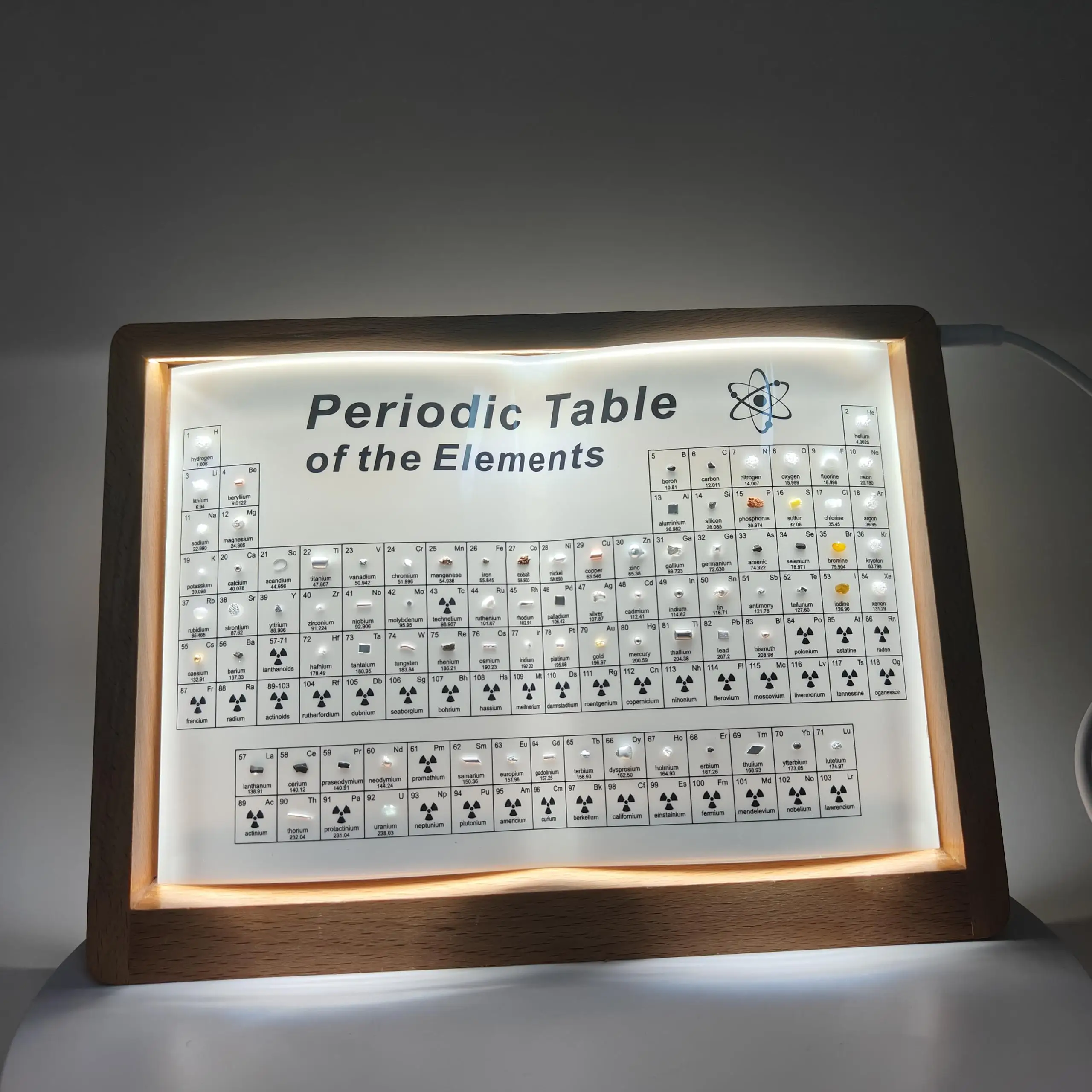 New Design Acrylic Periodic Table With LED Light Chemical Periodic Table Display With Real Elements Table Decoration