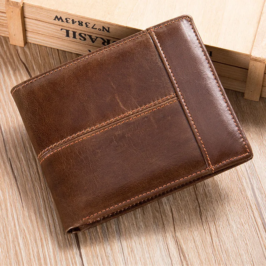 Vintage Men Genuine Leather Wallet Anti-Theft Short Male Purses Money Clip Credit Card Holder Good Quality Man Wallets