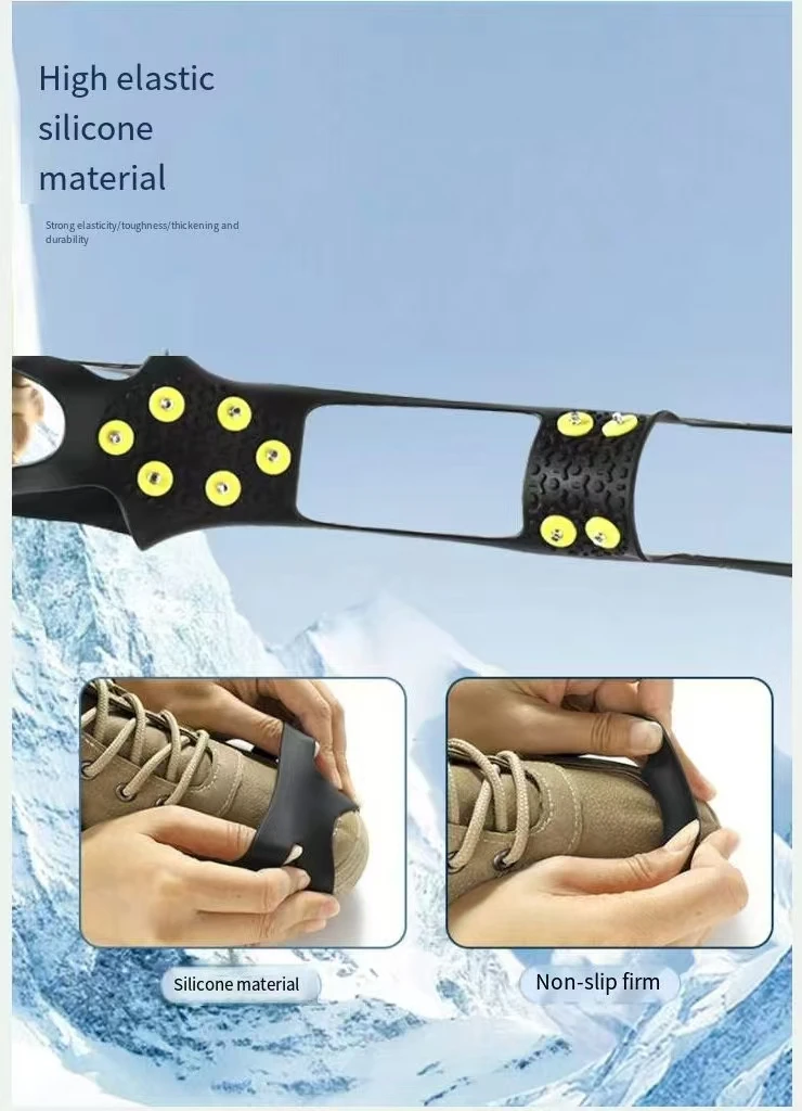 10 Steel Rubber Spikes Crampons Ice Cleats for Shoes and Boots,  Anti Easy Slip Studs Grippers,  Slip-on Stretch Footwear