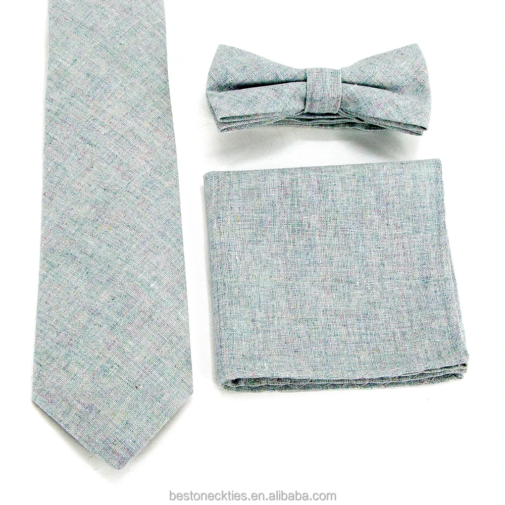 Custom Color Pattern Printing Cotton Linen Mens Bow Tie Neckties Set for Men
