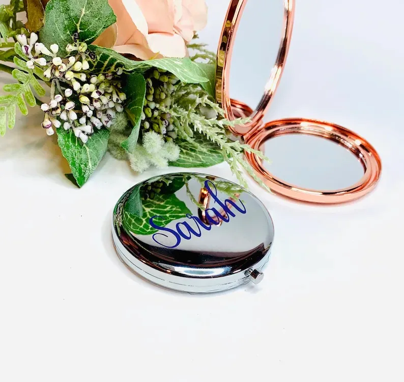 70mm 2X Magnification Compact Pocket Mirrors Cosmetic Make Up Small Folding Portable Hand Round Mirror
