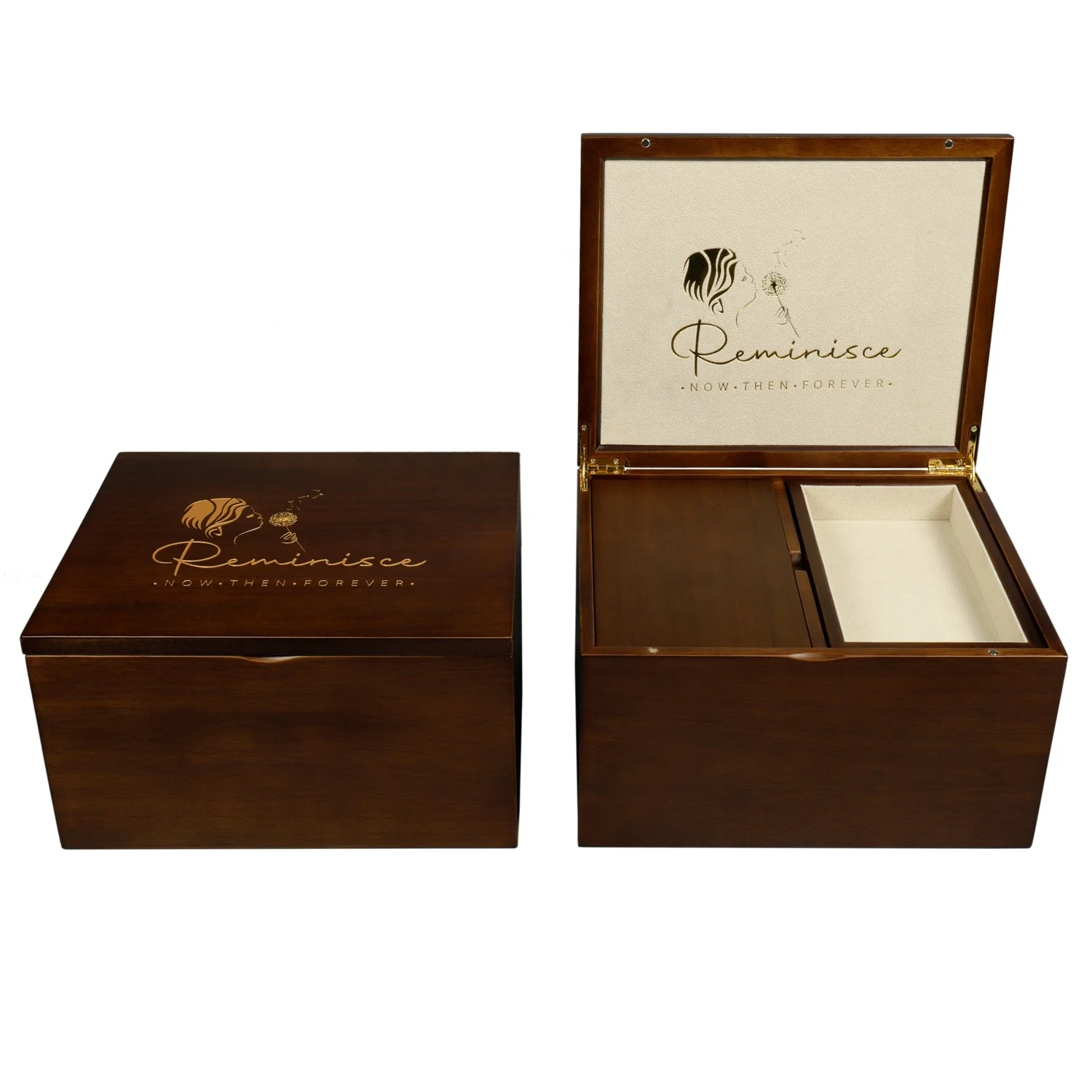 Высокое качество, логотип под заказ, 2 отделения, ореховые деревянные урны для кремации для золы человека