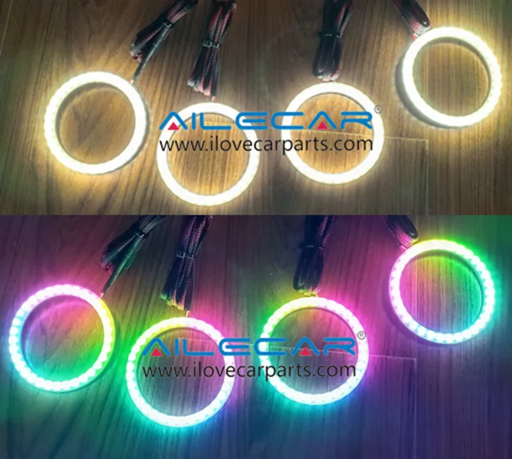AILECAR 5V White Coating LED Halo Angel Light Eye 90MM * 4PCS RGBW + Turn Yellow Light LED Chip SK6812 Angel Lights For Cars