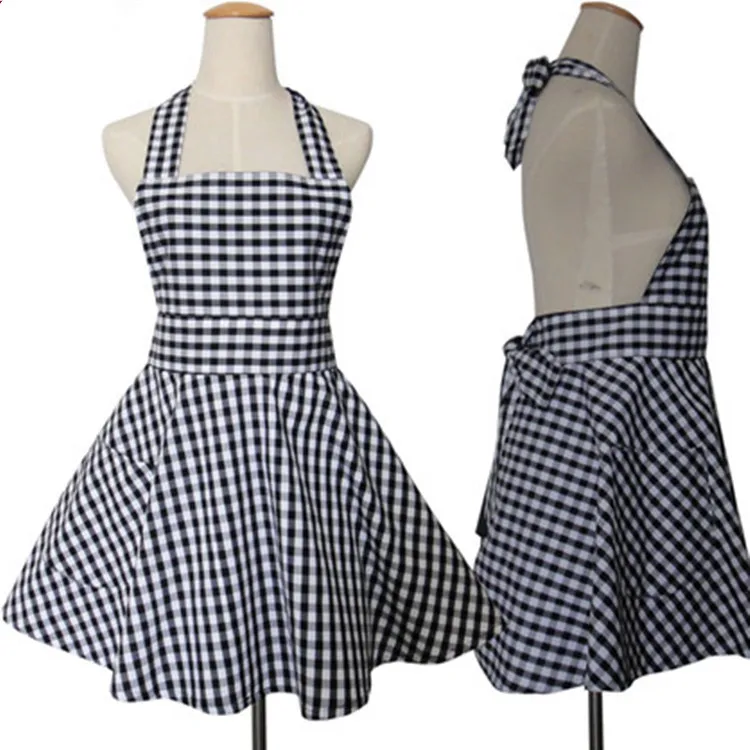 fancy model Adjustable adult or kids blue white plaid checks long dress bib Apron
