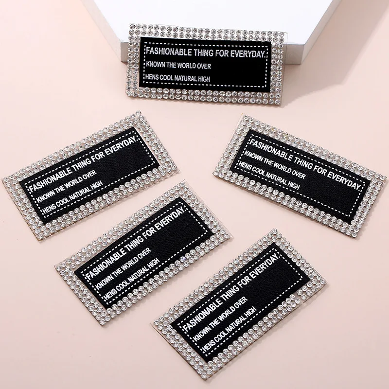 custom garment sticker label printed cloth label with rhinestone for clothing