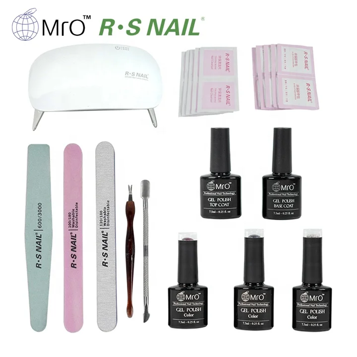 RS Nail 3 Step Gel Kit Nail Art Start Set Soak off Gel Polish+Base Gel+Top Coat 7.5ml oem odm