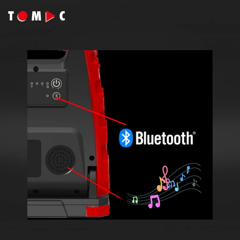 TOMAC 30W 2900 Lumen Flood Work Light with Integrated Bluetooth Speaker for Versatile Outdoor and Indoor Use